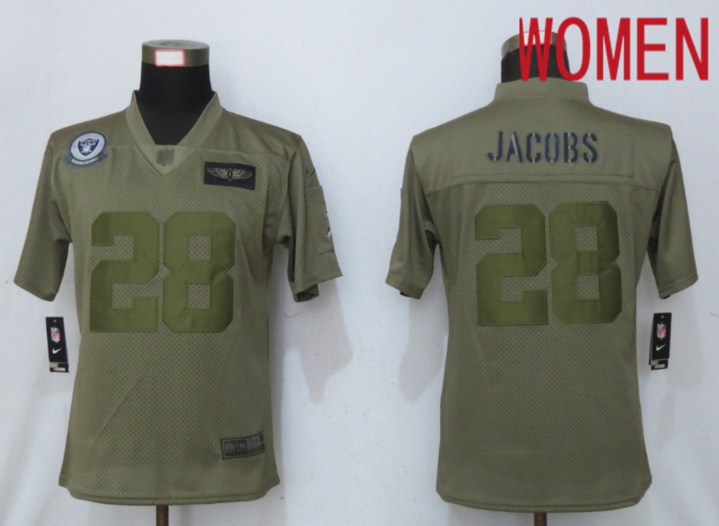 Women Oakland Raiders #28 Jacobs Camo 2020 Salute to Service Elite Playe NFL Nike Jerseys->women nfl jersey->Women Jersey